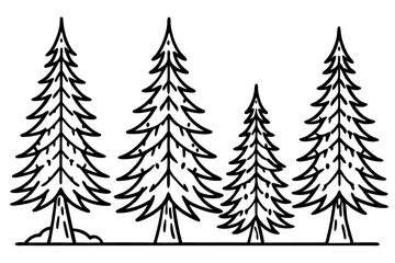 Evergreen Trees in Snow &ndash; Clean Line Art