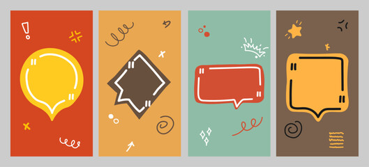 Vector illustration. Minimalist banners set. Quote frames set. Citation empty speech bubbles background. Color doodle drawn shapes. Design for vertical wallpapers, flyer, coupon, voucher, leaflet