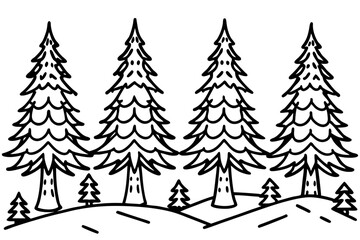 Evergreen Trees in Snow &ndash; Clean Line Art