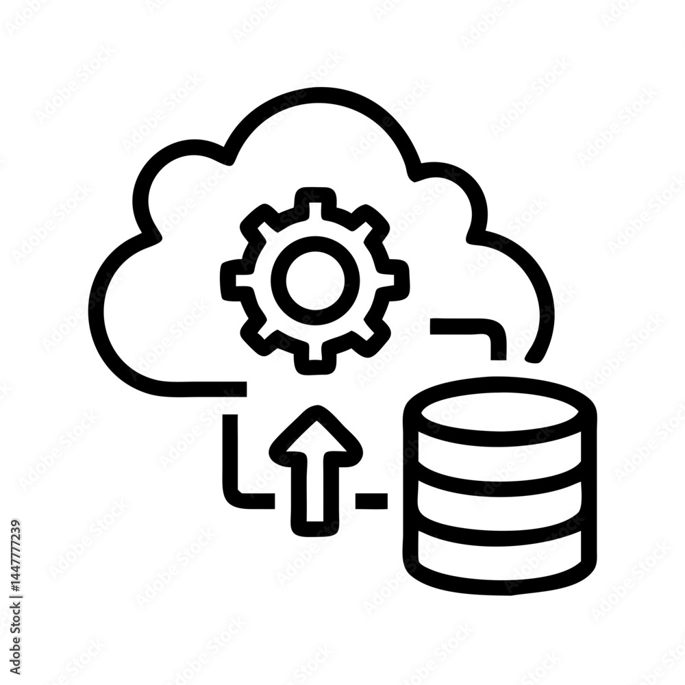 Fototapete Cloud Database Upload with Gear Representing Cloud Configuration and Data Management Icon