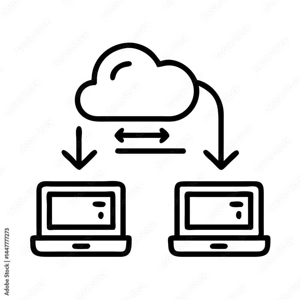 Fototapete Cloud Data Synchronization with Server and Laptop Icon Representing Real-Time Sync and Cross-Device Access