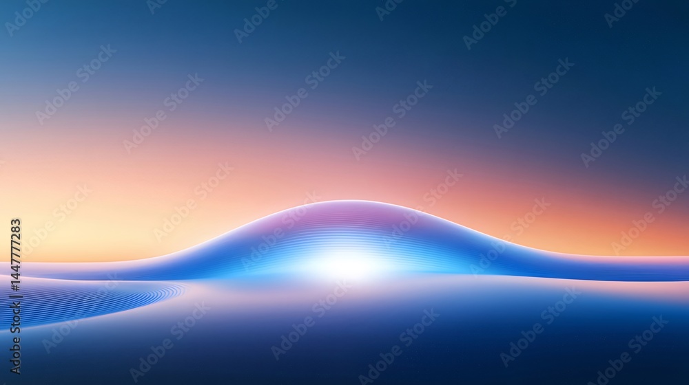 Poster 夜空に浮かぶ青とオレンジ色のグラデーションの山 輝く光と宇宙的要素を取り入れた抽象的な風景