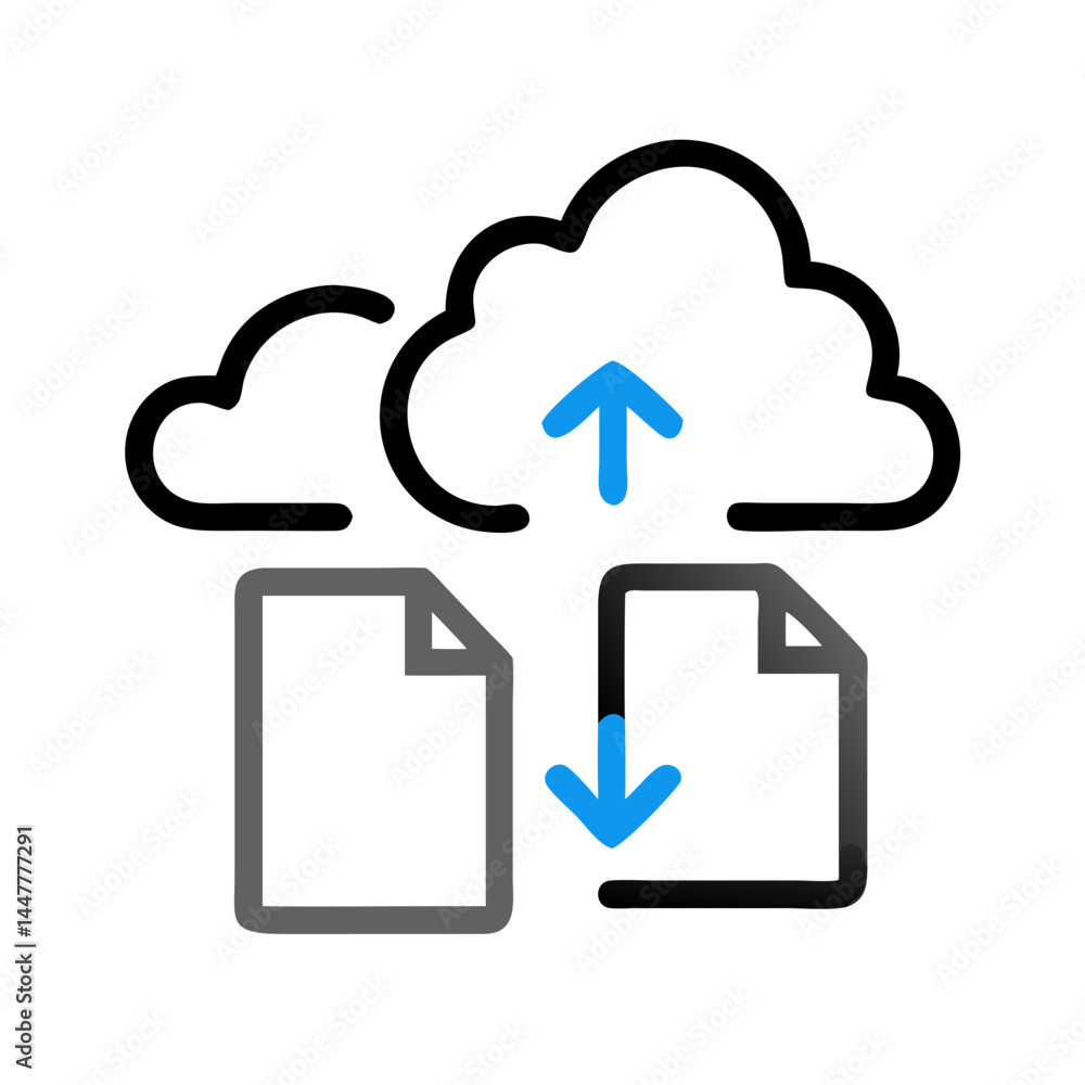 Leinwandbilder Cloud File Upload with Synchronization Arrows Icon Representing Data Transfer and Real-Time Backup