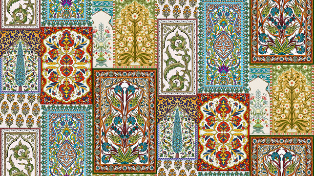 Beautiful traditional paisley style mughal art designs pattern.