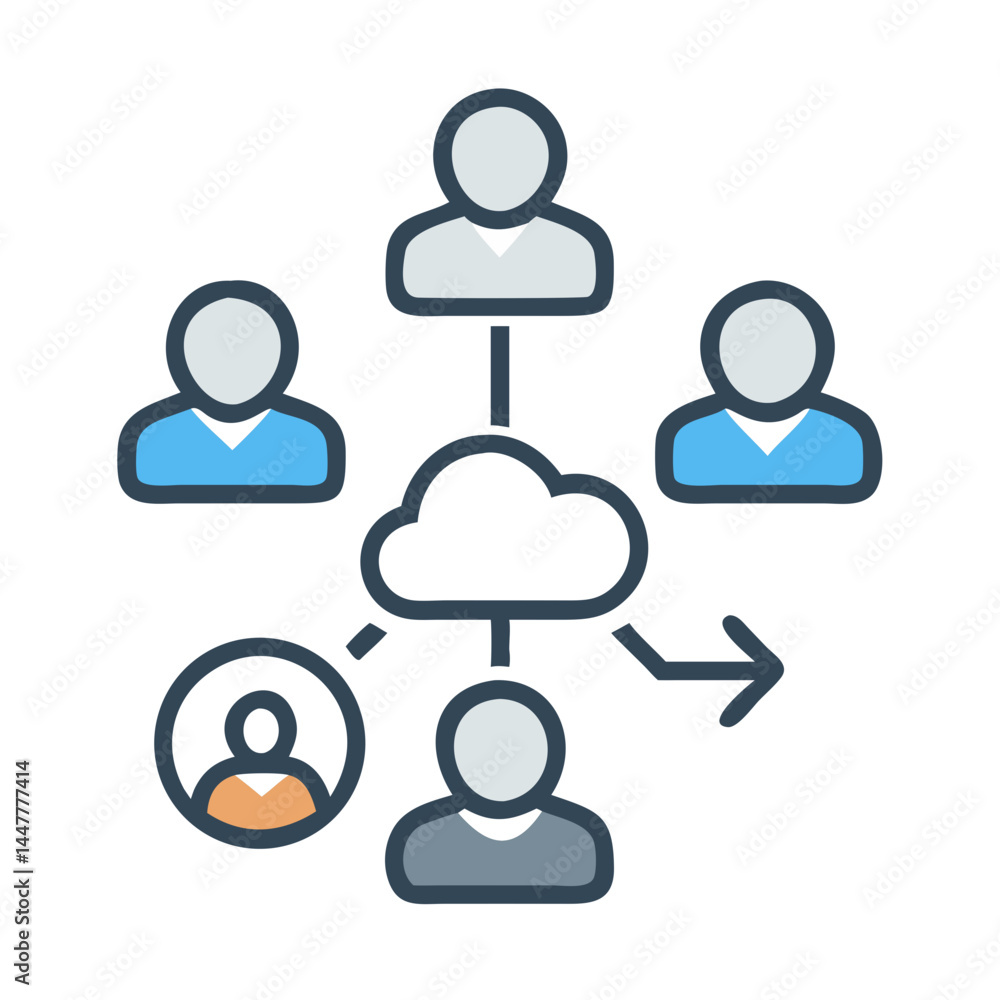 Leinwandbilder Cloud Network Sharing Between Multiple User Profiles Icon Representing Collaborative Access and Data Distribution