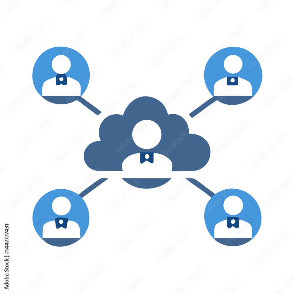 Aufkleber Cloud Network Sharing Between Multiple User Profiles Icon Representing Collaborative Access and Data Distribution