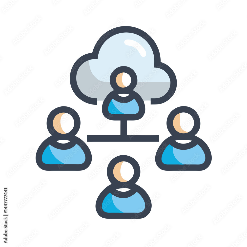 Poster Cloud Network Sharing Between Multiple User Profiles Icon Representing Collaborative Access and Data Distribution