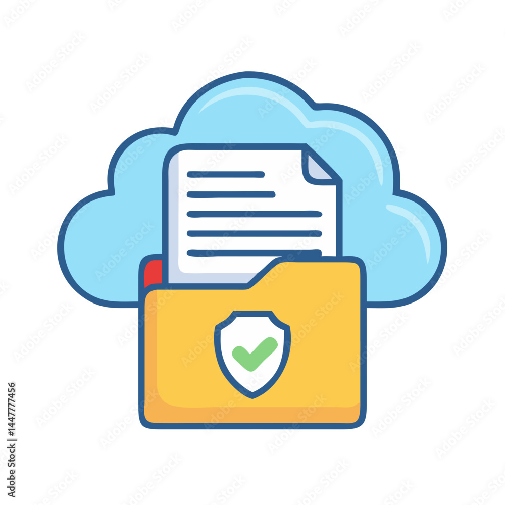 Poster Cloud Security Compliance with Document Folder Icon Representing Data Protection and Regulatory Assurance