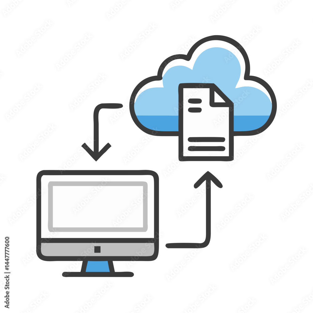 Fototapete Cloud Storage and Access from Desktop Computer Icon Representing Online Data Retrieval and Backup