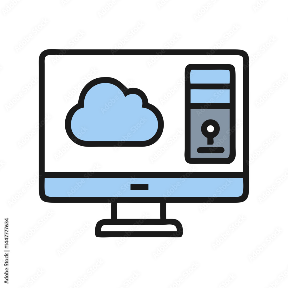 Fototapete Cloud Storage and Access from Desktop Computer Icon Representing Online Data Retrieval and Backup