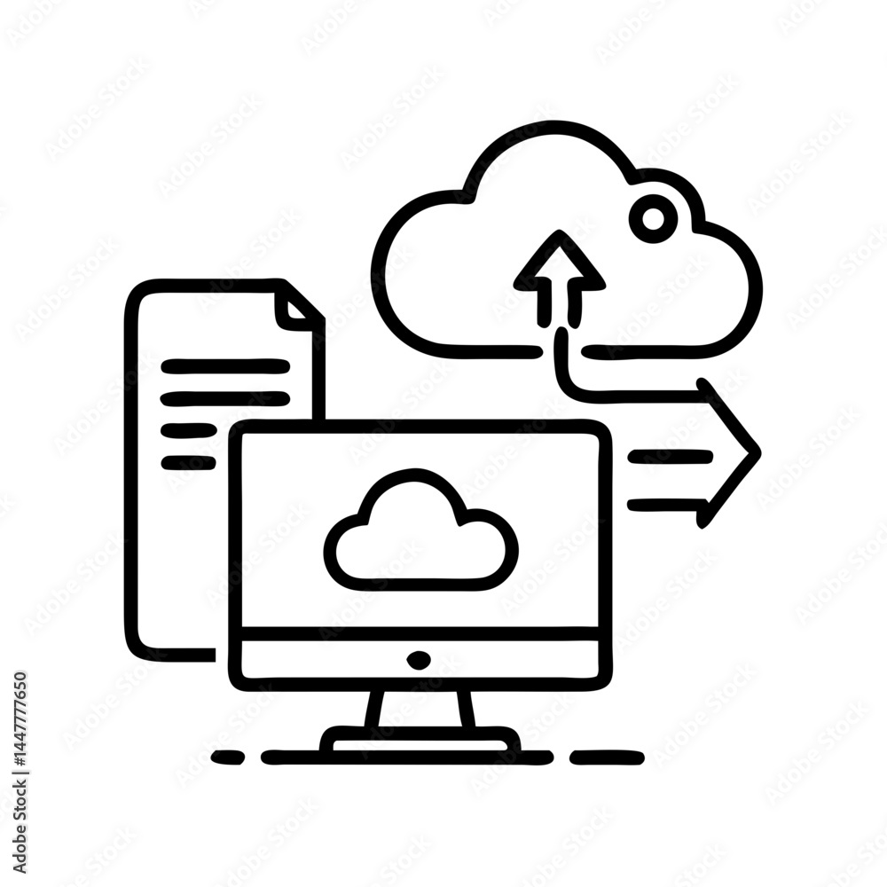 Aufkleber Cloud Storage and Access from Desktop Computer Icon Representing Online Data Retrieval and Backup