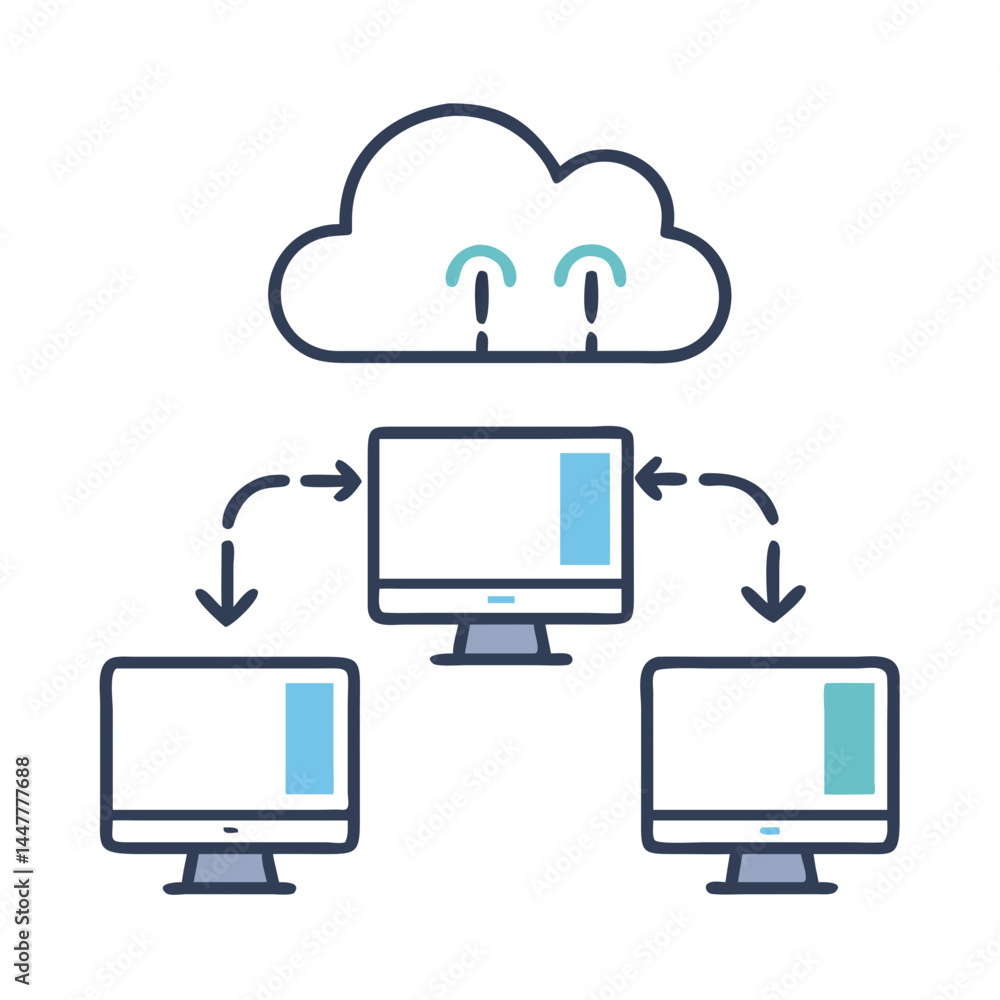Poster Cloud Synchronization Across Multiple Devices Icon Representing Data Sync and Cross-Platform Connectivity