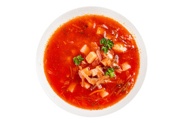 Soup vegetables red borscht first course vegetable dish fresh delicious gourmet food background on the table rustic food top view copy space keto and paleo diet vegetarian and vegan food