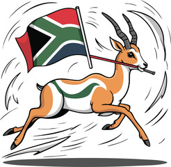 Springbok Galloping with South African Flag