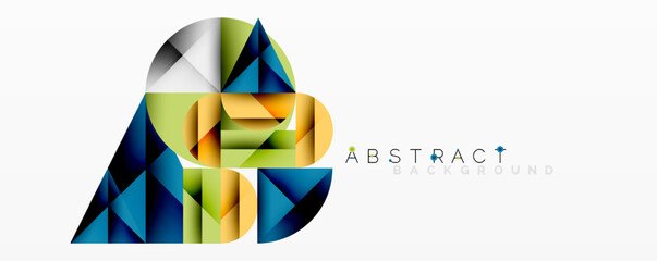Geometric shapes form abstract design. Blue, green, yellow hues dominate composition. Modern aesthetic, clean lines present visual harmony.