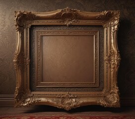 Intricately carved frames against rich damask fabric,  elegant,  illustration