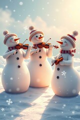 BEAUTIFUL CHORDS THREE SNOWMEN PLAYING VIOLIN