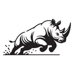 Distinct charging rhinoceros silhouette vector tailored for creative design solutions – charging rhinoceros silhouette – rhinoceros vector – rhinoceros illustration – silhouette of rhinoceros

