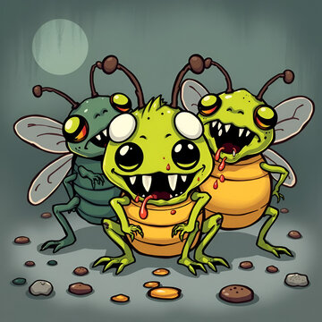A disgustingly adorable cartoon illustration featuring ugly cootie bugs