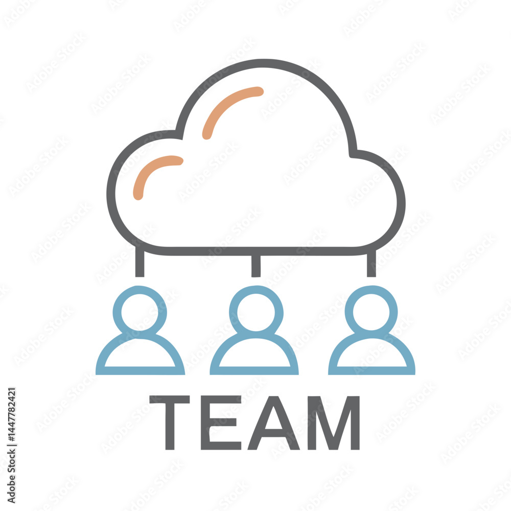 Aufkleber team under cloud icon representing collaborative network and cloud-based cooperation