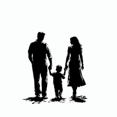 Silhouetted family in an artistic black-and-white style.
