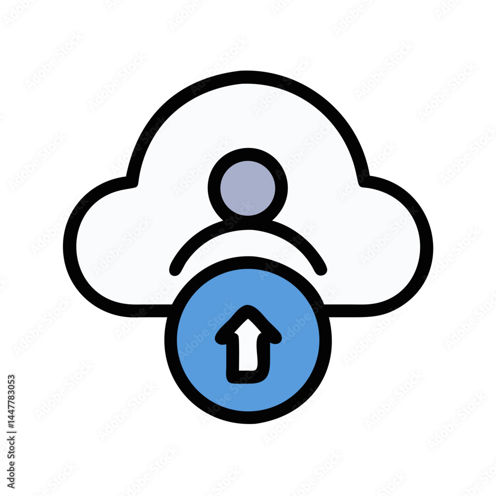 Poster User with Cloud Upload Symbol Icon Representing Cloud Storage and Data Transfer