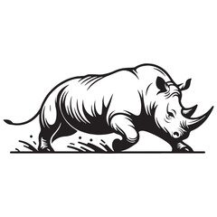 Signature charging rhinoceros silhouette vector ideal for professional branding – charging rhinoceros silhouette – rhinoceros vector – rhinoceros illustration – silhouette of rhinoceros

