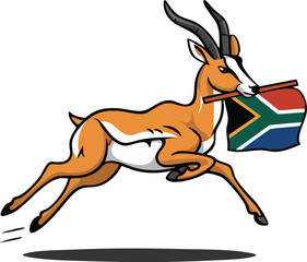 Springbok Galloping with South African Flag