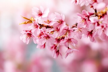 Obraz premium Cherry blossom branches showcase vibrant pink flowers in springtime bloom under soft daylight