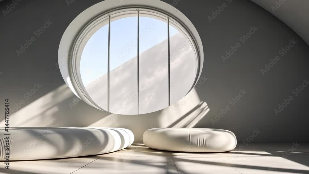 Aufkleber sunlight transitions through modern circular window in minimalist interior setting