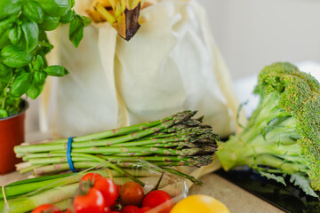 Fresh Organic Vegetables on Kitchen Table – Close-Up Shot