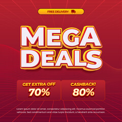 Fototapeta premium Mega Sale discount deals Editable text with Soft dark Red gradient wavy line style Promotion Marketing banner template