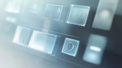 Digital glass control interface displaying glowing indicators, presenting advanced technological data within minimalist high-tech environment, Futuristic