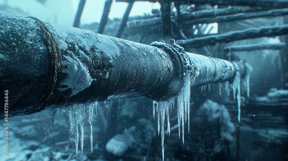 Aufkleber frozen pipe with icicles, showcasing winter's harshness and potential infrastructure issues, symboli