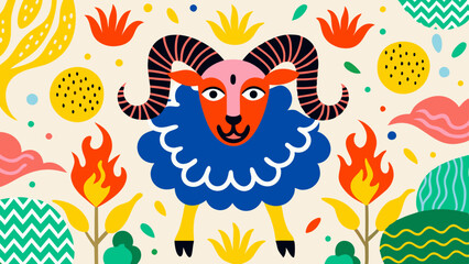 Colorful Aries Zodiac Sign Illustration Featuring Cute Designs  