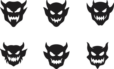 Graphic black silhouettes of Silhouette of a demon face silhouette- vector illustration with white background