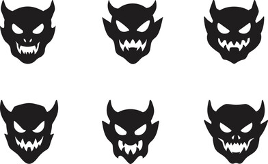 Graphic black silhouettes of Silhouette of a demon face silhouette- vector illustration with white background