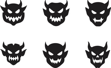 Graphic black silhouettes of Silhouette of a demon face silhouette- vector illustration with white background
