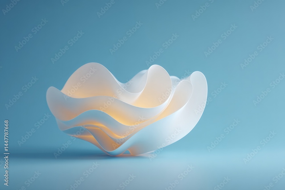 Aufkleber floating abstract 3d shape with intricate curves and unique geometry hovering against empty soft sea