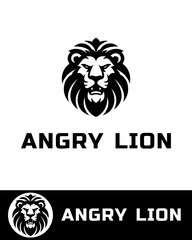 A powerful and intense logo vector design featuring an angry lion's head in black and white 