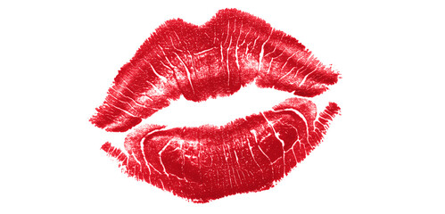 "Classic Red" lips print, lipstick kiss, beauty, sensual makeup, cosmetics branding, romantic symbol, passion, fashion advert, Valentine's celebration, glamor, love. Isolated on white or transparent