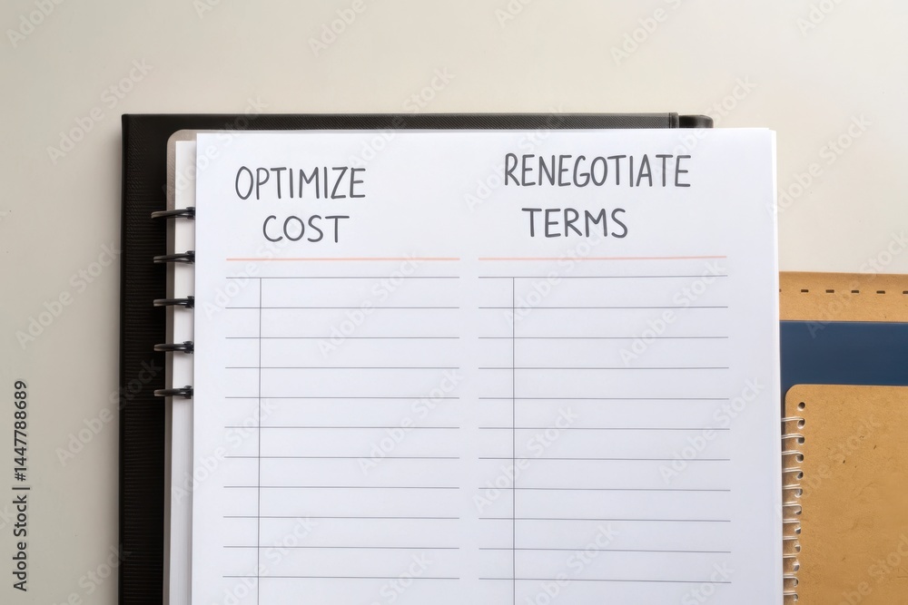 Aufkleber imports strategy aligned with trade agreements concept. notebook pages labeled for cost optimization