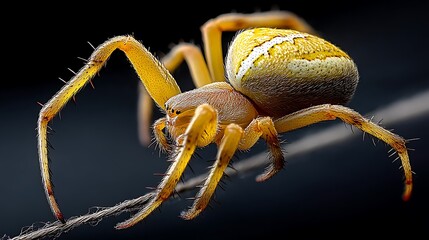 Close-up of a yellow spider on a twig