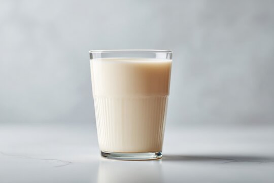 glass of fresh milk on white table with minimalistic design celebrating world milk day with elegant simplicity