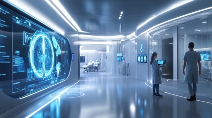 Scientists in a futuristic laboratory with advanced technology interfaces