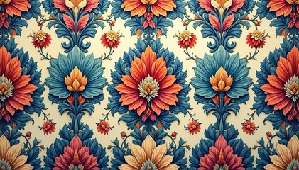 Obraz premium Intricate floral damask pattern in muted tones , fabric, subtle, design