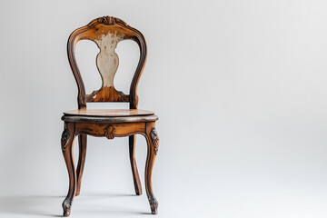studio photo of old and antique wooden chair with white background