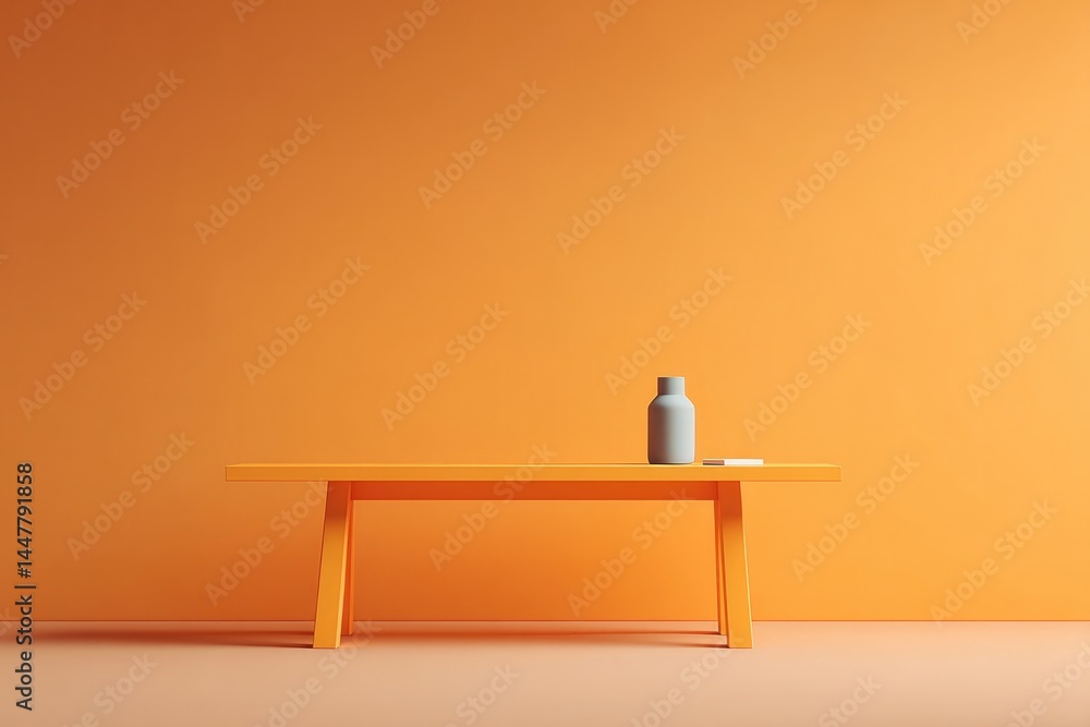 Poster minimalist empty desk with vibrant color background under studio light highlighting clean lines