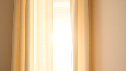 Fototapeta premium Softly Glowing Linen Curtains Sunlight Through Sheer Drapes