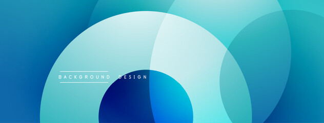 Abstract blue background. Overlapping circles create dynamic visual effect. Modern design elements present smooth gradients.